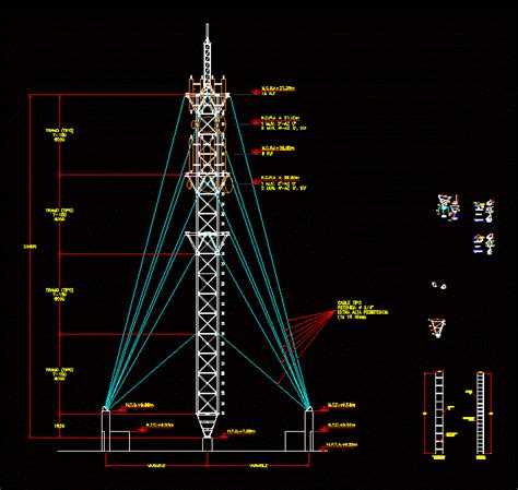 Telecommunications Braced Tower In AutoCAD | CAD library