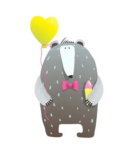 Premium Vector | Cute teddy bear and heart balloon