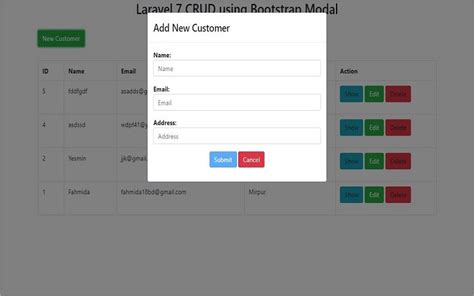 Laravel 7 CRUD using Bootstrap Modal