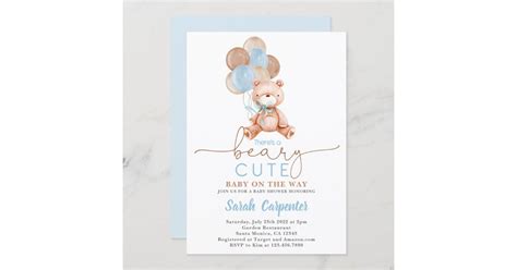 Teddy Bear Balloons Baby Shower Boy Invitation | Zazzle