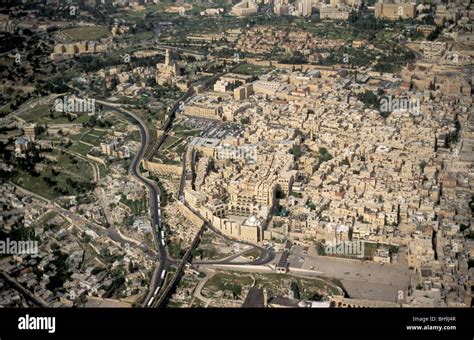 Israel, Jerusalem, an aerial view of Jerusalem Old City and Mount Zion ...