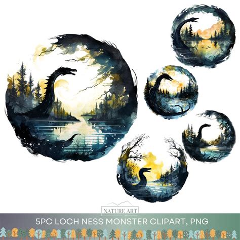 5pc Loch Ness Monster Watercolor PNG Bundle, Nessi Clipart, POD Allowed ...