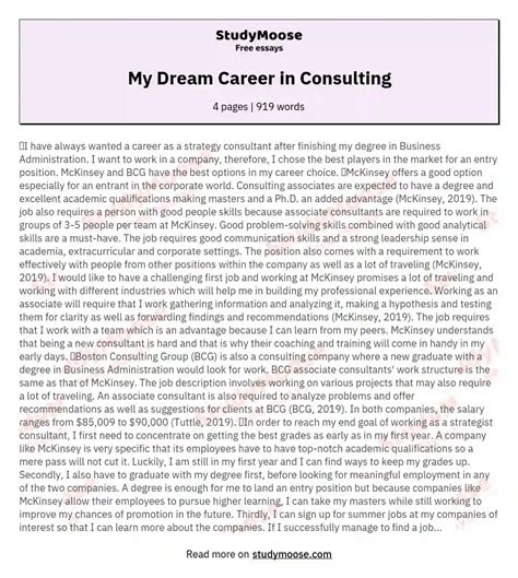 My Dream Career in Consulting Free Essay Example