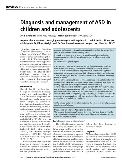 Fillable Online Diagnosis and management of ASD in children and ...