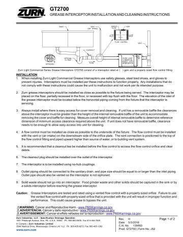 Zurn GT2700-25-3NH 50 lb 25 gpm Grease Interceptor Installation manual | Manualzz