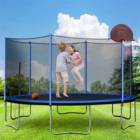 14-Foot Outdoor Trampoline with Basketball Hoop, Kids Trampoline with ...