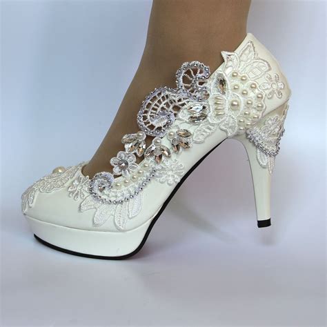 White Wedding Shoes Rhinestone Wedding Shoes Ivory Bride - Etsy