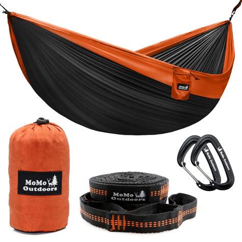 Double Camping Hammock – Black/Orange – MoMo Outdoors