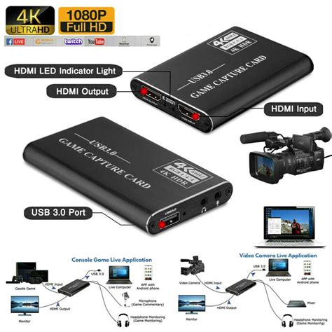 4K 1080p HD HDMI to USB 3.0 Video Capture Card Game Live Stream for PS4 ...