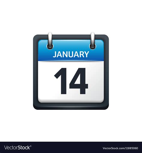 January 14 calendar icon flat Royalty Free Vector Image