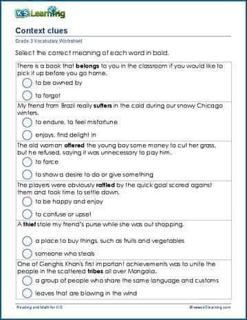 Context Clues Worksheet For Grade 5