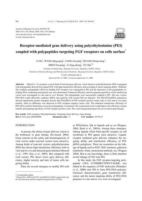 (PDF) Receptor-mediated gene delivery using polyethylenimine (PEI) coupled with polypeptides ...