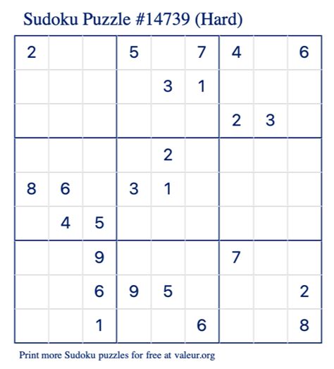 Free Printable Hard Sudoku with the Answer #14739