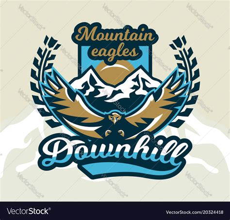 Logo emblem of an eagle flying mountains rocks Vector Image