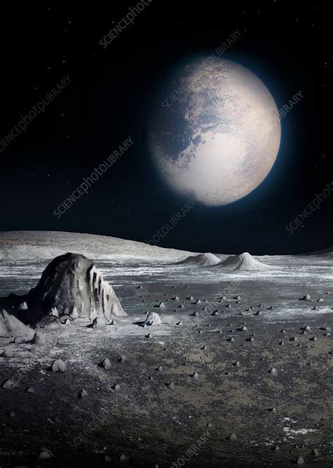 Pluto from the surface of Charon, illustration - Stock Image - F021/2147 - Science Photo Library