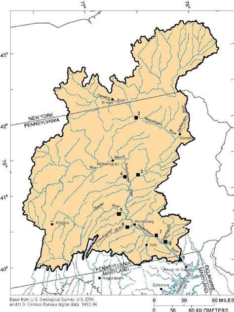 Map of Susquehanna River Basin and long-term monitoring sites. Sites in ...