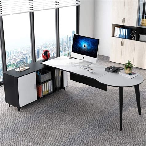 Tribesigns 71 Inch L-Shaped Executive Office Desk with 47 Inch Storage ...