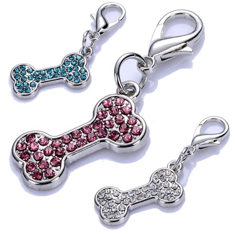 Fashion Bone Shaped Dog Tag Rhinestones Pet Necklace Pendants Charms ...