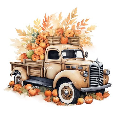 Pumpkin Truck Png Fall Truck Png Instant Download Fall Clipart Watercolor Clipart Thanksgiving ...