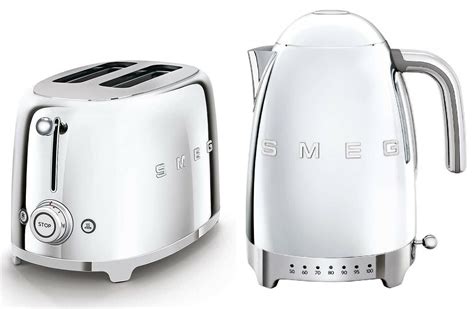 SIlver SMEG Set Retro Style Stainless Steel Electric Kettle and 2 Slice ...