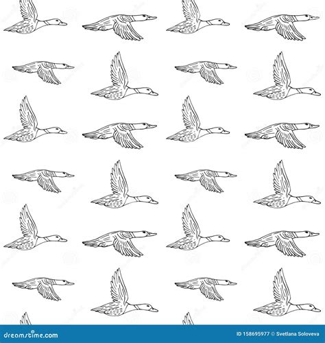 Vector Seamless Pattern of Hand Drawn Flying Duck Stock Illustration - Illustration of design ...