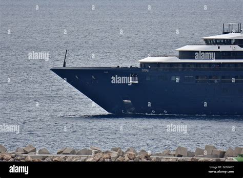 The liner Evrima cruise ship arrives at the French Mediterranean port ...