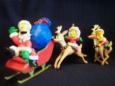 New 3 Simpsons Christmas Tree Heirloom Ornament Set Bart Santa Homer Lisa Reindeer Sled