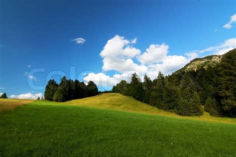 Alpine landscape with bright blue sky and mountain | Stock Photo ...