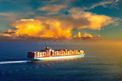 Container Ship at Sunset stock image. Image of shipping - 4859045