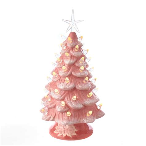 Vintage Pink Ceramic Light-Up Christmas Tree | Retro Ceramic Trees - TheHolidayBarn.com