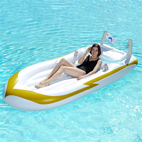 Buy Sloosh Luxury Inflatable Yacht Boat Pool Raft with Cooler, Swimming ...