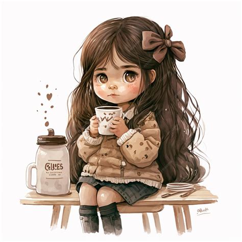 Premium Photo | Anime girl sitting on a bench with a cup of coffee ...