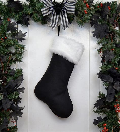 Plain All Black Christmas Stocking with White Fur | Etsy