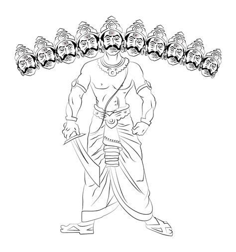 Premium Vector | Vector Illustration of Ravana with 10 heads Line drawing