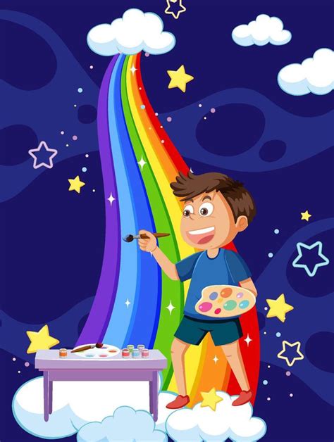 A boy painting rainbow 12054327 Vector Art at Vecteezy