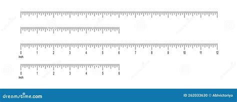 6 And 12 Inch Or 1 Foot Ruler Scale With Numbers. Horizontal Measuring Chart With Markup ...