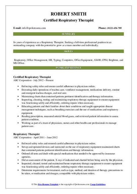 Respiratory Therapist Resume Samples | QwikResume