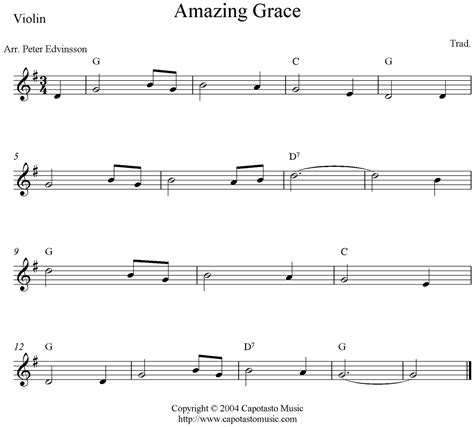 Easy Sheet Music For Beginners: Amazing Grace, free violin sheet music notes