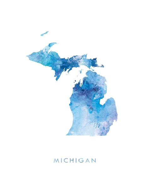 Michigan Map Michigan Watercolor Art Print Lansing - Etsy