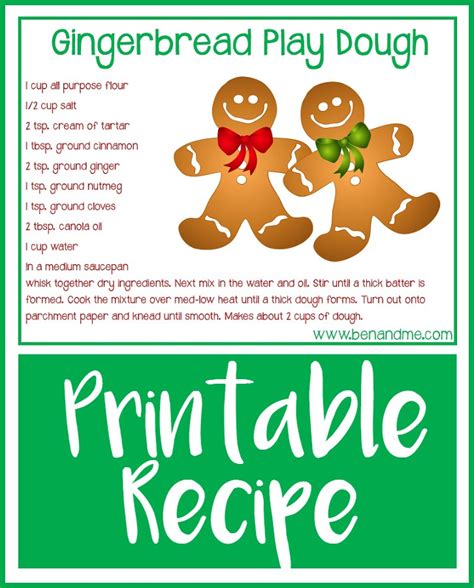 Gingerbread Play Dough Recipe {free printable} - Ben and Me