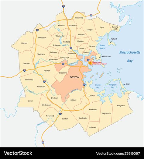 Map of the greater boston metropolitan region Vector Image