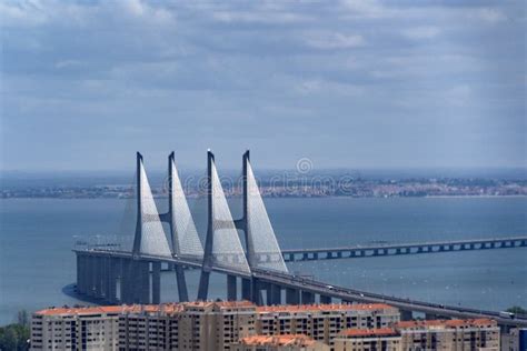 Lisbon Vasco Da Gama Bridge Aerial View Panorama Stock Photo - Image of highway, crossing: 237450516