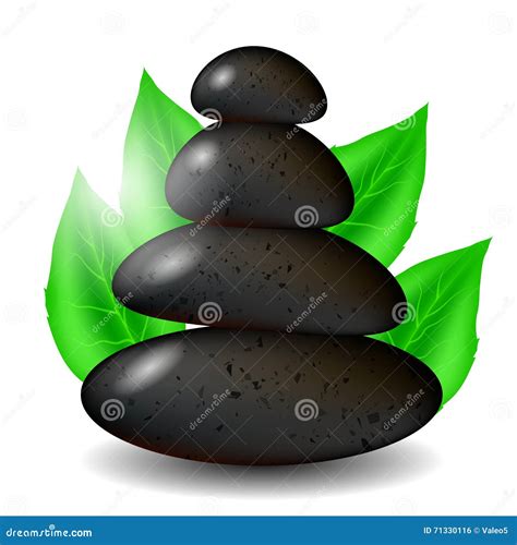 Spa Stones Background with Green Leaves Stock Vector - Illustration of calm, harmony: 71330116