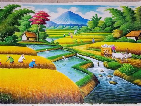 Painting of Rice Harvest Scenery With Charming Terraces - Etsy