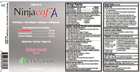 Ninjacof-A (Centurion Labs, LLC) Acetaminophen 160mg in 5mL ...