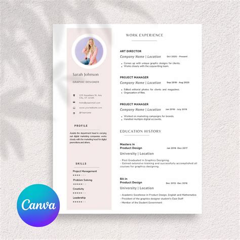 Canva Resume Template With Photo CV Modern Resume Resume Template for Canva Professional ...