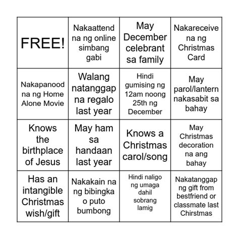 Pinoy Christmas Bingo Card