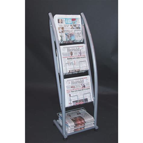 Brushed Silver Metal Newspaper Stand - 17"L x 16"D x 53"H