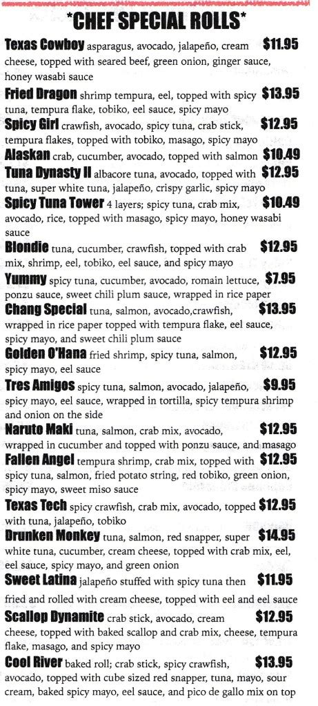 Ohana Japanese Steakhouse Menu - Lubbock Menu