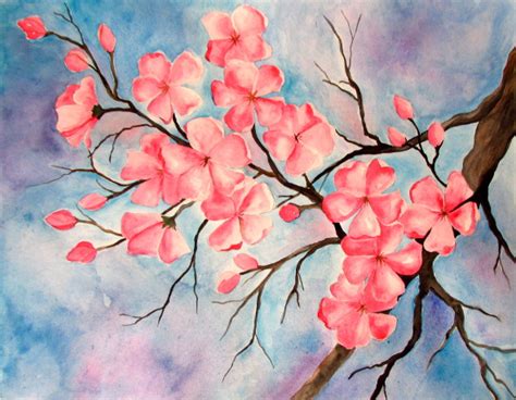Cherry Blossom Watercolor Painting - Happy Family Art
